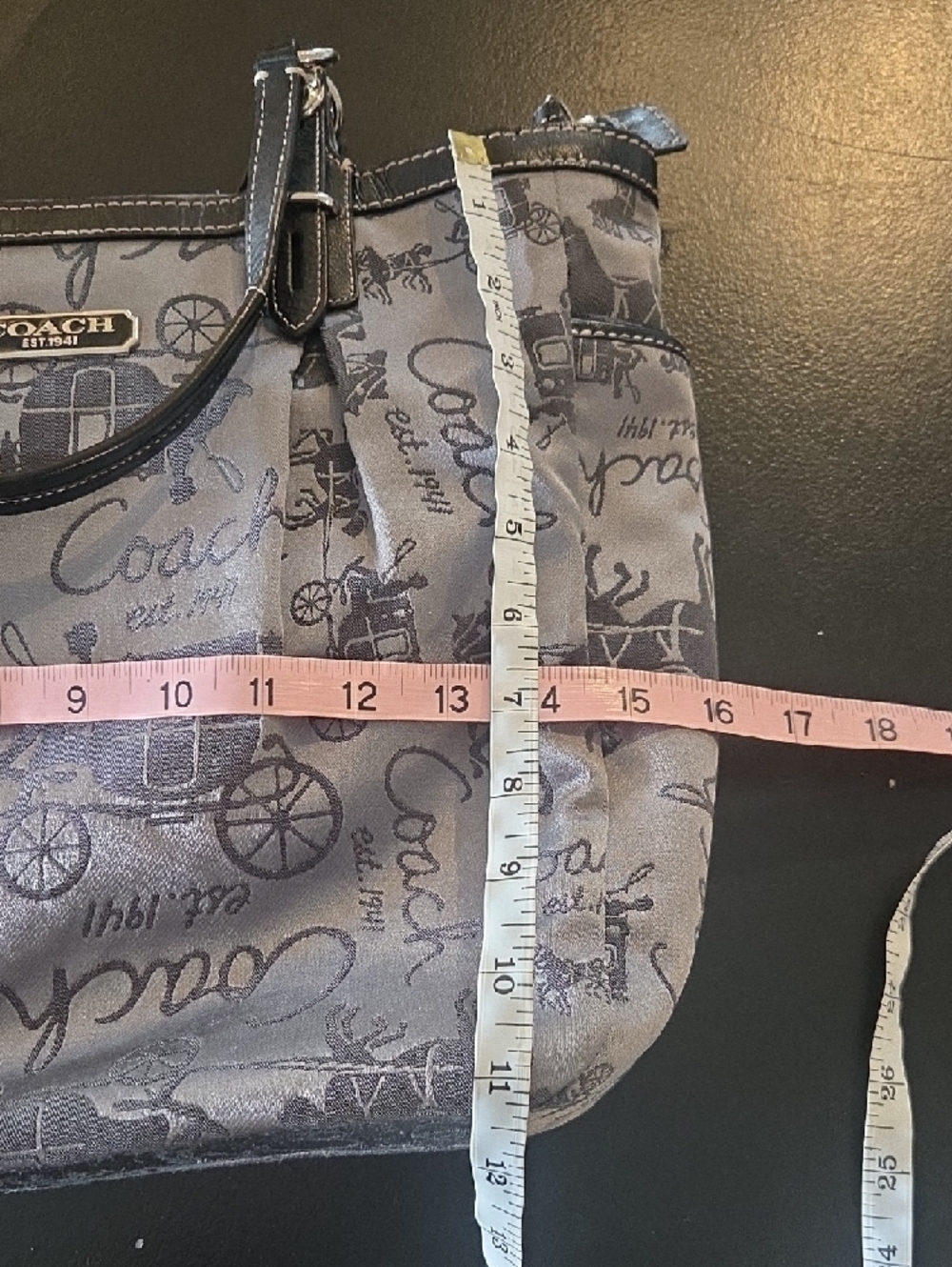 Coach Gray Tote with Black Trim and Signature Carriage Print - Picture 7 of 7